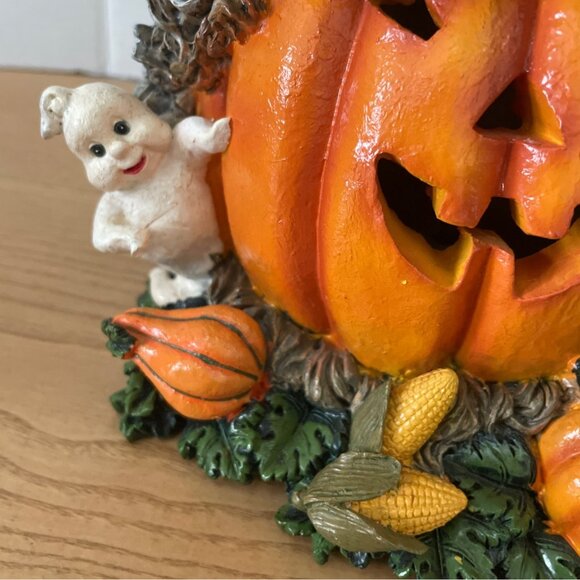 Vtg Pacific Rim Halloween Pumpkin Light-Up Ceramic Figure Black Cat Ghost Bat - Picture 6 of 12